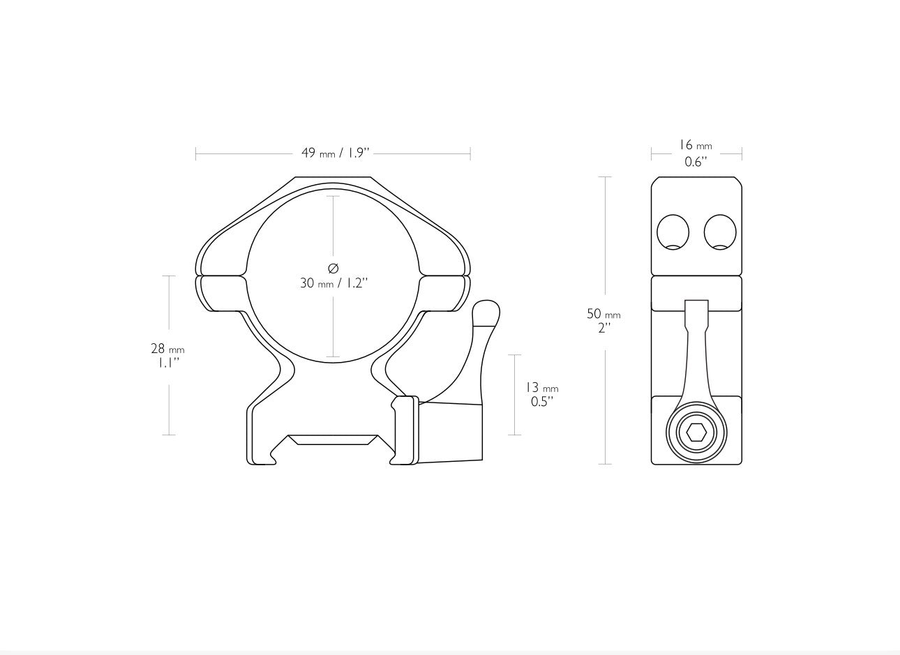 Hawke Precision Steel 30mm 2 Piece Weaver Scope Rings - Lever