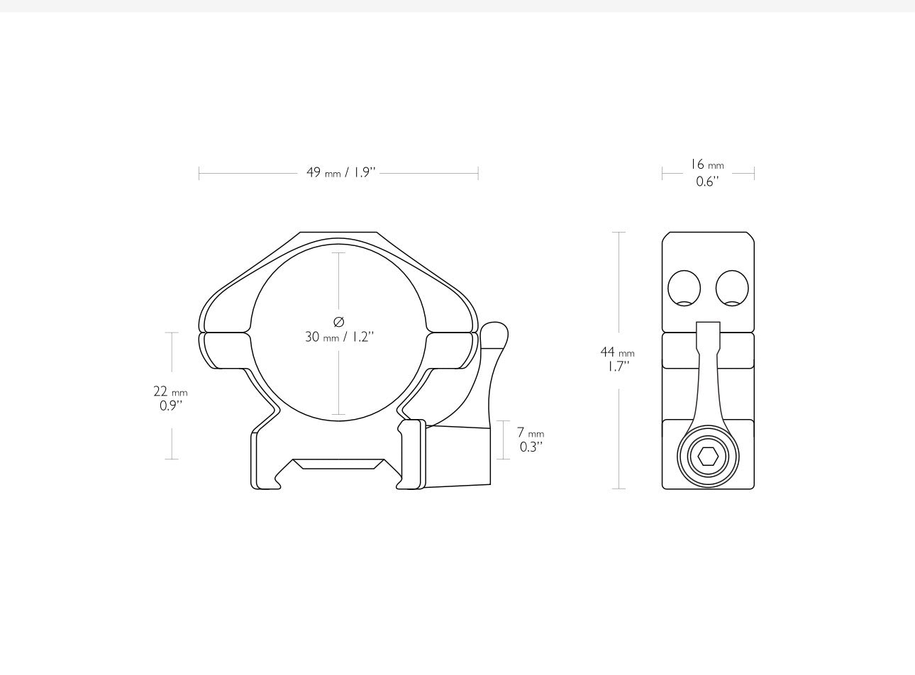 Hawke Precision Steel 30mm 2 Piece Weaver Scope Rings - Lever