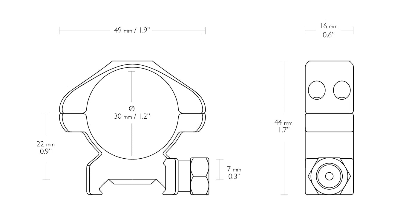 Hawke Precision Steel 30mm 2 Piece Weaver Scope Rings - Hex Nut