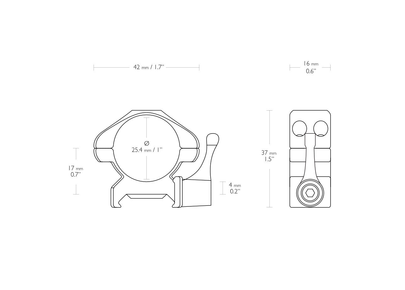 Hawke Precision Steel 1” 2 Piece Weaver Scope Rings - Lever