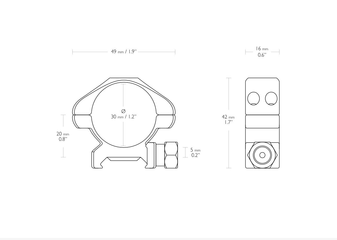 Hawke Precision Steel 30mm 2 Piece Weaver Scope Rings - Hex Nut
