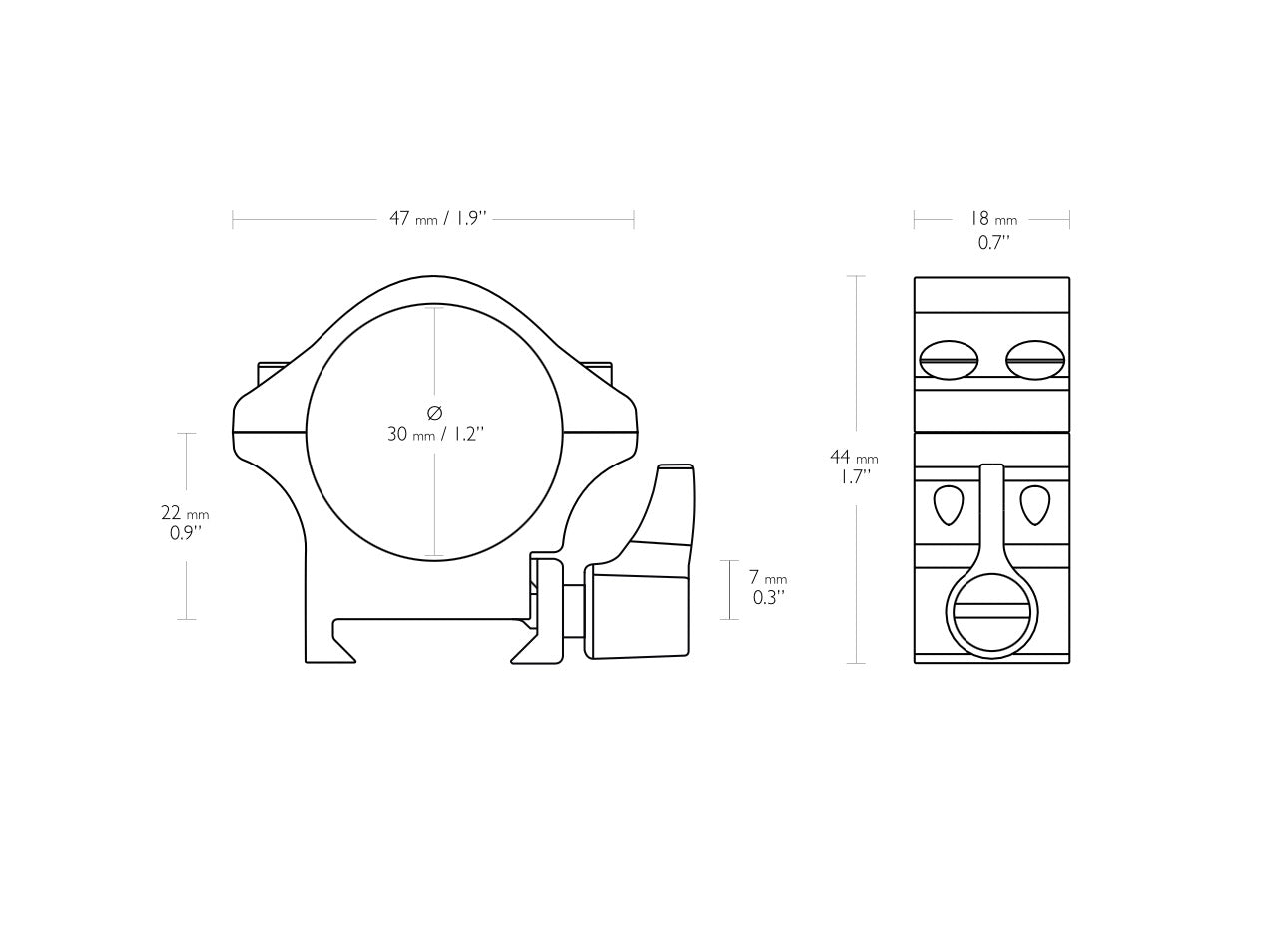Hawke Professional Steel Ring Mounts 30mm 2 Piece Weaver High
